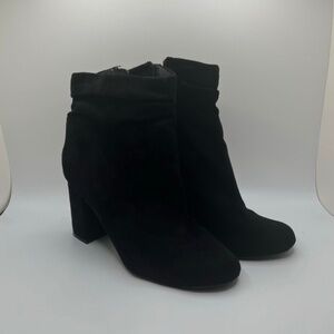 Bomimbel Women”s Faux Suede W/Zip High Heel Black Snkle Boot Size 10